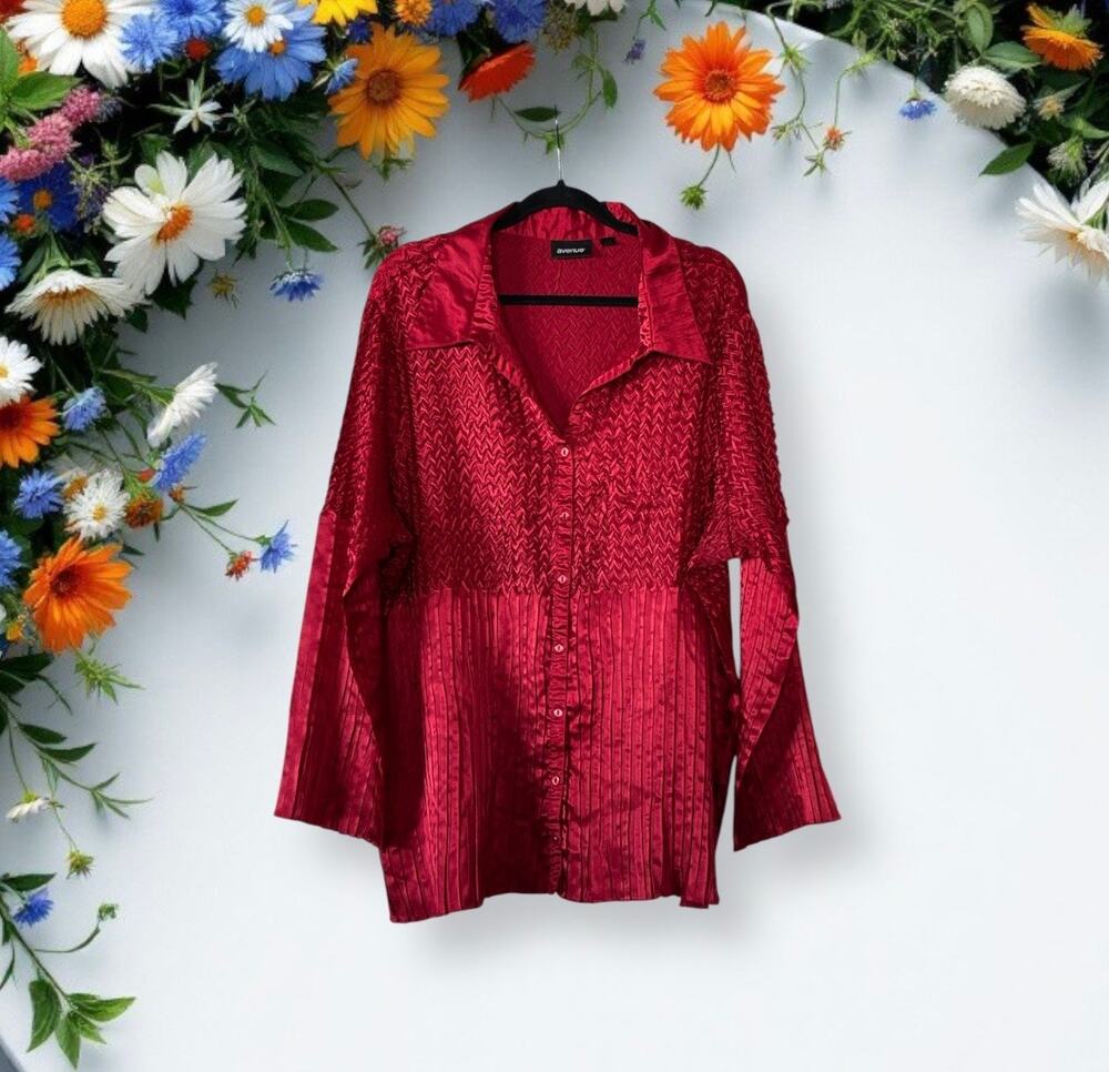 Avenue Womens Top Blouse Red Size 30/32 Semi Sheer